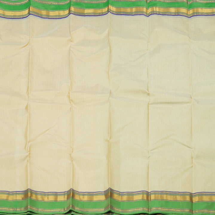 Hayagrivas Half White Handloom Kanjivaram Silk Saree with Light Green Border KBE210D2-4