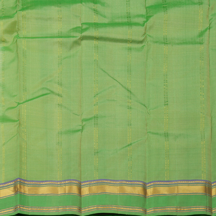 Hayagrivas Half White Handloom Kanjivaram Silk Saree with Light Green Border KBE210D2-4
