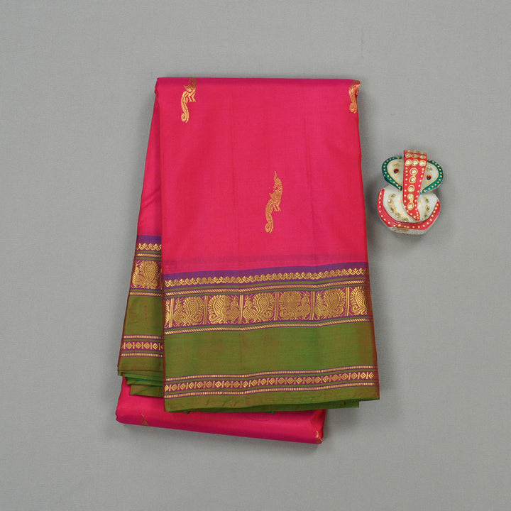Hayagrivas Orangish Pink Handloom Kanjivaram Silk Saree with Mandhalir Border KBE210D2-5