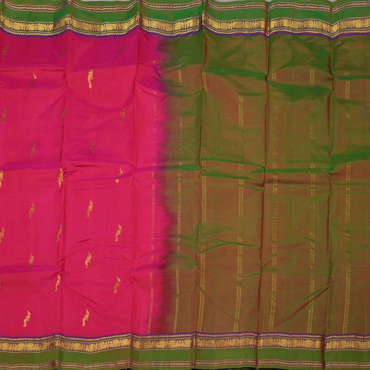 Hayagrivas Orangish Pink Handloom Kanjivaram Silk Saree with Mandhalir Border KBE210D2-5