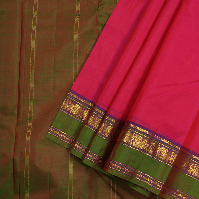 Hayagrivas Orangish Pink Handloom Kanjivaram Silk Saree with Mandhalir Border KBE210D2-5