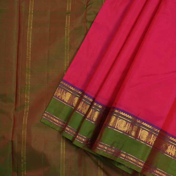 Hayagrivas Orangish Pink Handloom Kanjivaram Silk Saree with Mandhalir Border KBE210D2-5
