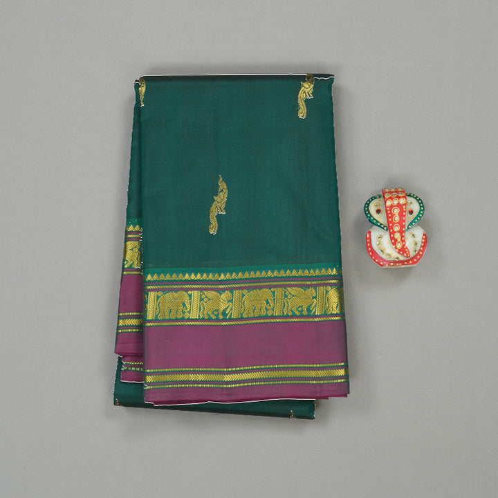 Hayagrivas Peacock Green Handloom Kanjivaram Silk Saree with Mandhalir Border KBE210D2-6