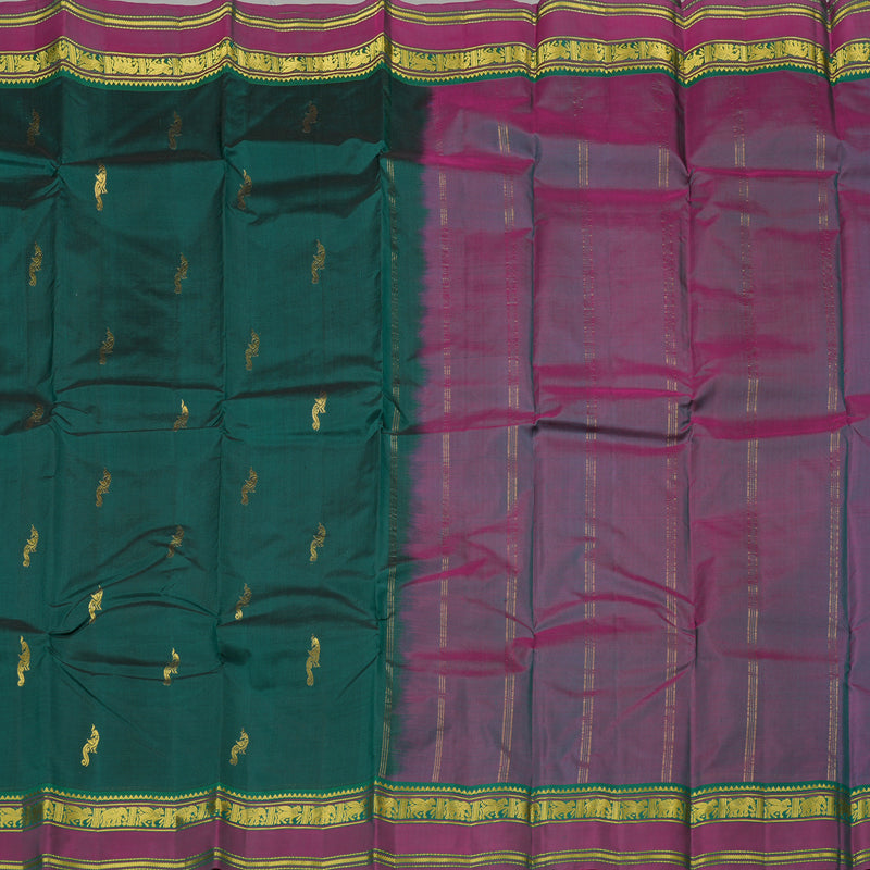 Hayagrivas Peacock Green Handloom Kanjivaram Silk Saree with Mandhalir Border KBE210D2-6