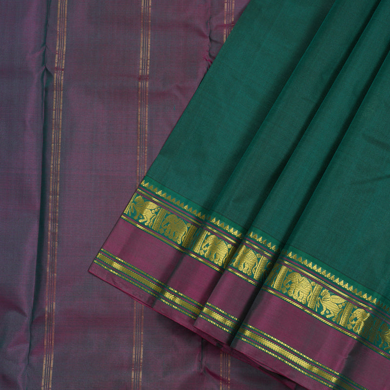 Hayagrivas Peacock Green Handloom Kanjivaram Silk Saree with Mandhalir Border KBE210D2-6