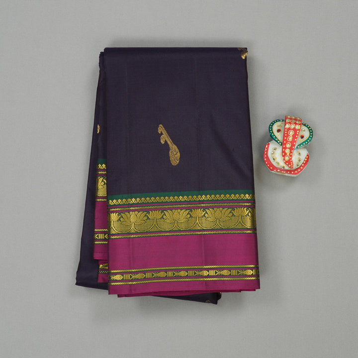 Hayagrivas Dark Blue Handloom Kanjivaram Silk Saree with Purple Border KBE210D2-8