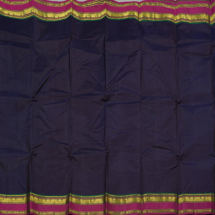 Hayagrivas Dark Blue Handloom Kanjivaram Silk Saree with Purple Border KBE210D2-8