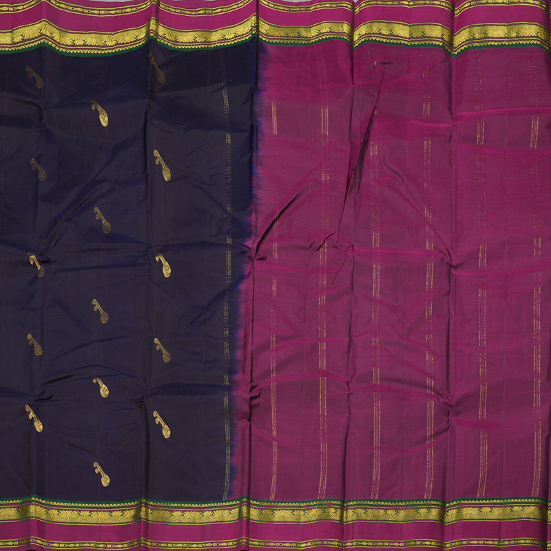 Hayagrivas Dark Blue Handloom Kanjivaram Silk Saree with Purple Border KBE210D2-8