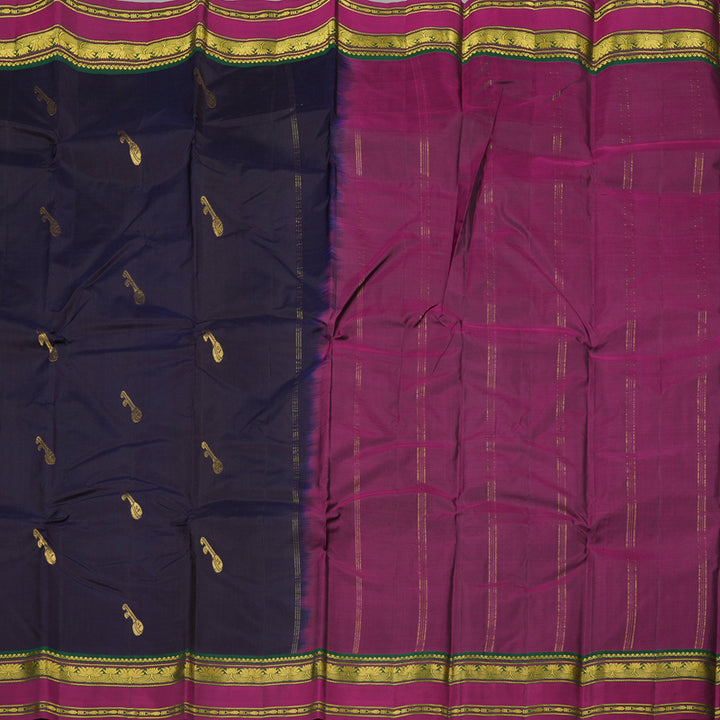 Hayagrivas Dark Blue Handloom Kanjivaram Silk Saree with Purple Border KBE210D2-8