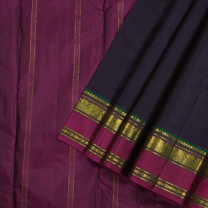 Hayagrivas Dark Blue Handloom Kanjivaram Silk Saree with Purple Border KBE210D2-8