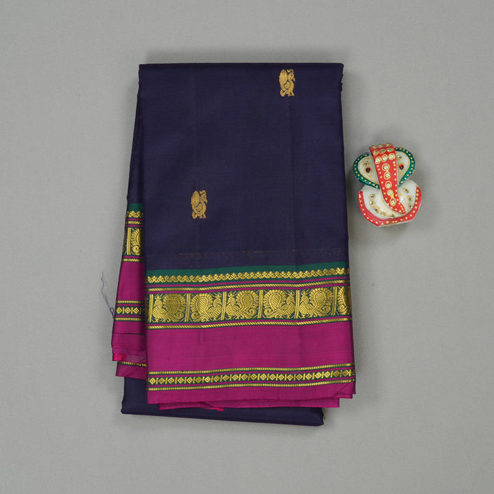 Hayagrivas Dark Blue Handloom Kanjivaram Silk Saree with Purple Border KBE210D2-9
