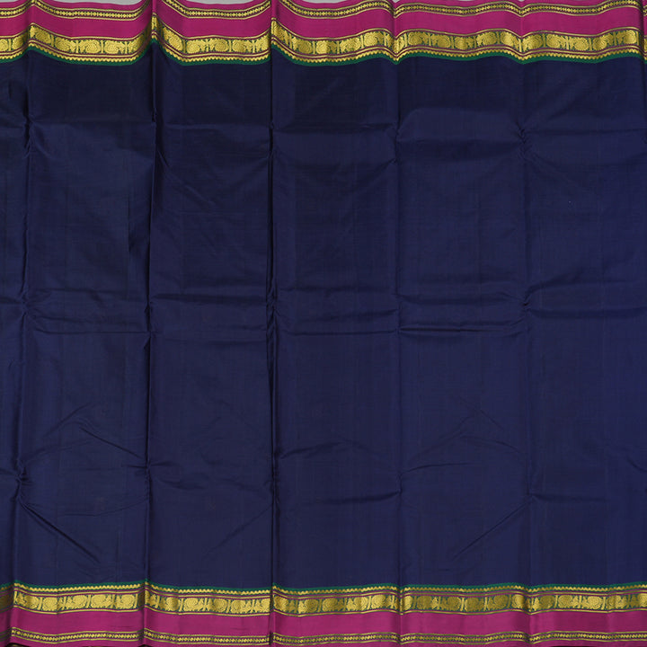 Hayagrivas Dark Blue Handloom Kanjivaram Silk Saree with Purple Border KBE210D2-9