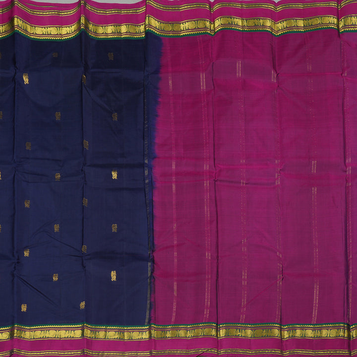Hayagrivas Dark Blue Handloom Kanjivaram Silk Saree with Purple Border KBE210D2-9