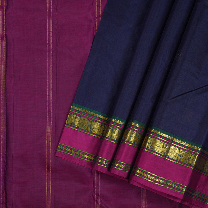 Hayagrivas Dark Blue Handloom Kanjivaram Silk Saree with Purple Border KBE210D2-9