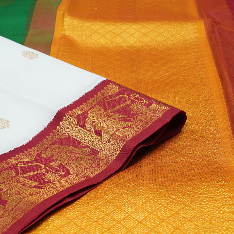 Hayagrivas Handloom White Kanjivaram Silk Saree with Ganga Jamuna Border KBE2110A6-1