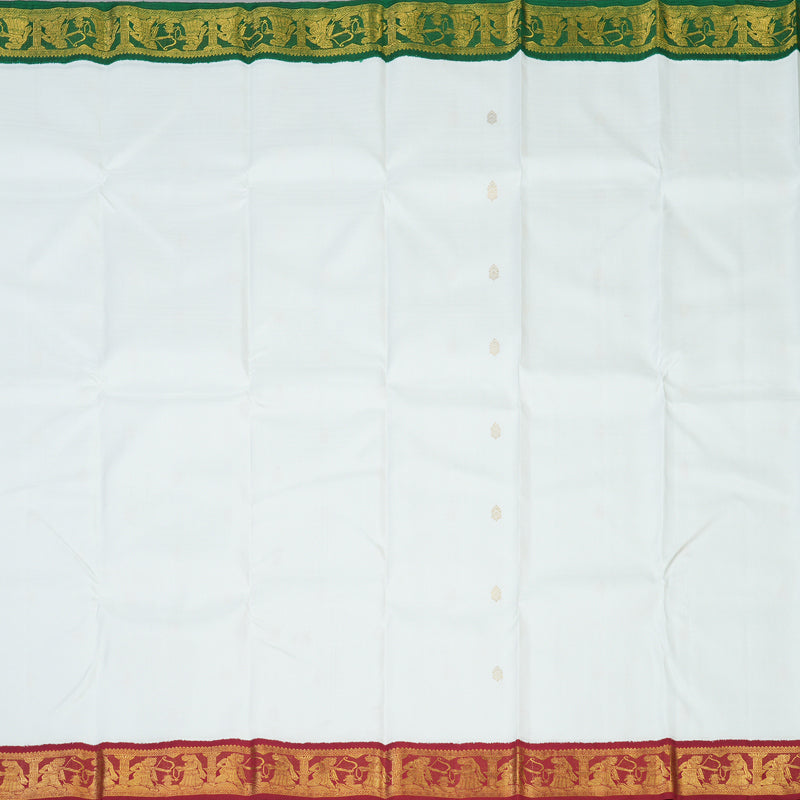 Hayagrivas Handloom White Kanjivaram Silk Saree with Ganga Jamuna Border KBE2110A6-1