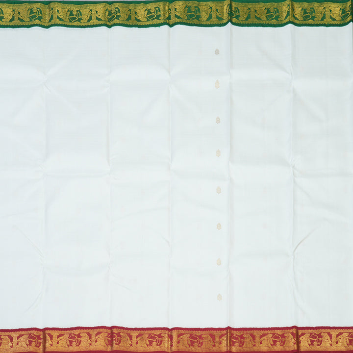 Hayagrivas Handloom White Kanjivaram Silk Saree with Ganga Jamuna Border KBE2110A6-1