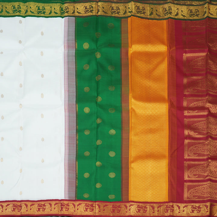 Hayagrivas Handloom White Kanjivaram Silk Saree with Ganga Jamuna Border KBE2110A6-1