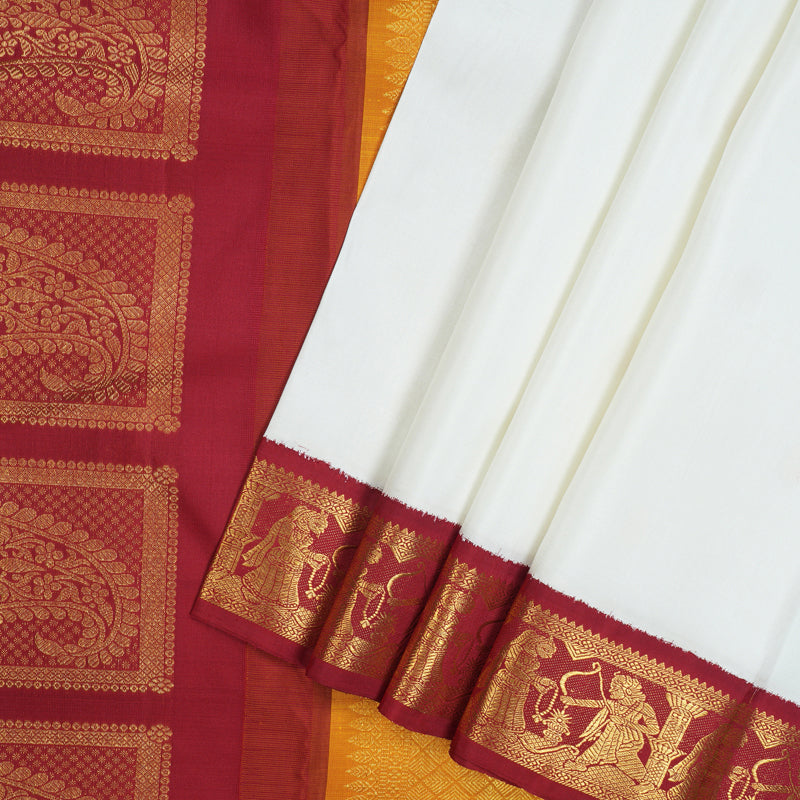 Hayagrivas Handloom White Kanjivaram Silk Saree with Ganga Jamuna Border KBE2110A6-1