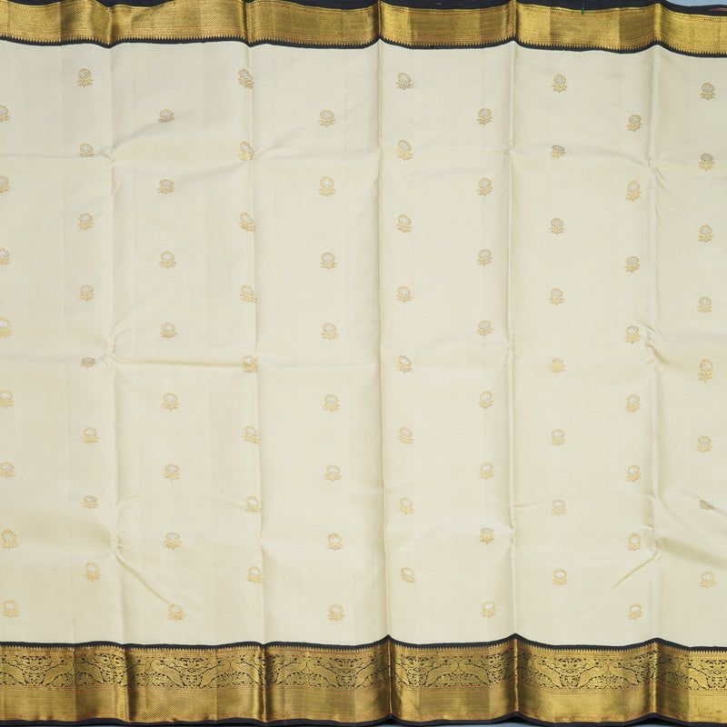 Hayagrivas Handloom Half-White Kanjivaram Silk Saree with Kanchana Brown Border KBE2112A1-1