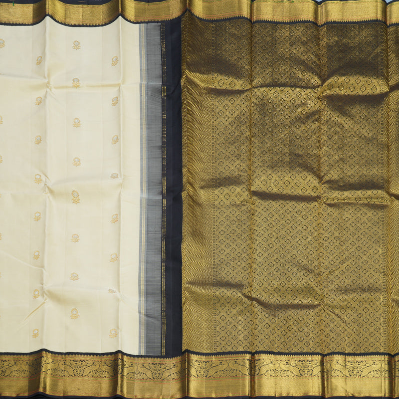 Hayagrivas Handloom Half-White Kanjivaram Silk Saree with Kanchana Brown Border KBE2112A1-1