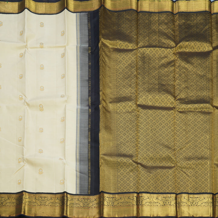 Hayagrivas Handloom Half-White Kanjivaram Silk Saree with Kanchana Brown Border KBE2112A1-1