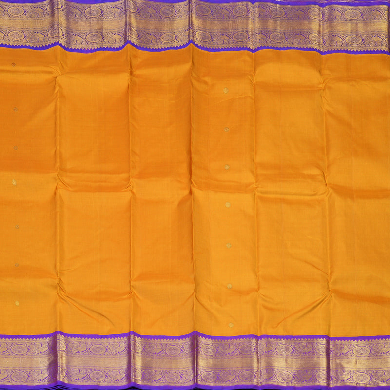 Hayagrivas Handloom Mustard Yellow Kanjivaram Silk Saree with Purple Border KBE2114A1-1