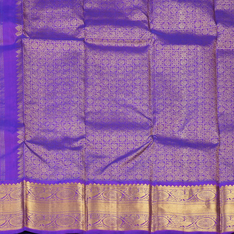 Hayagrivas Handloom Mustard Yellow Kanjivaram Silk Saree with Purple Border KBE2114A1-1
