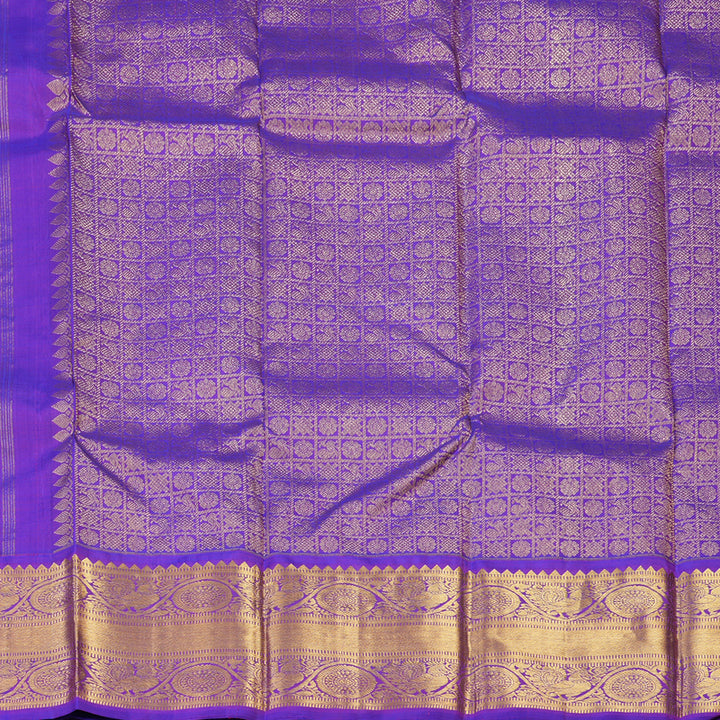 Hayagrivas Handloom Mustard Yellow Kanjivaram Silk Saree with Purple Border KBE2114A1-1