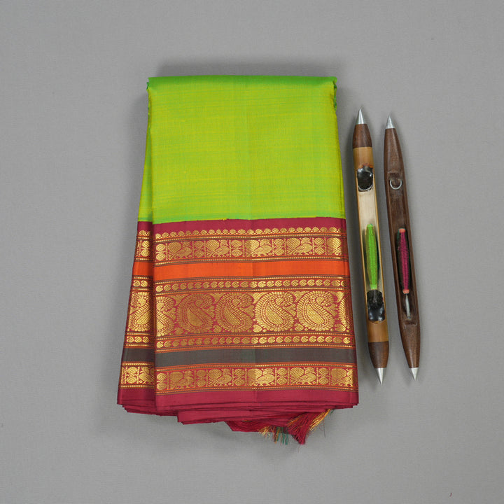 Hayagrivas Handloom Fluorescent green with maroon Kanjivaram silk saree  KBE211D2-2