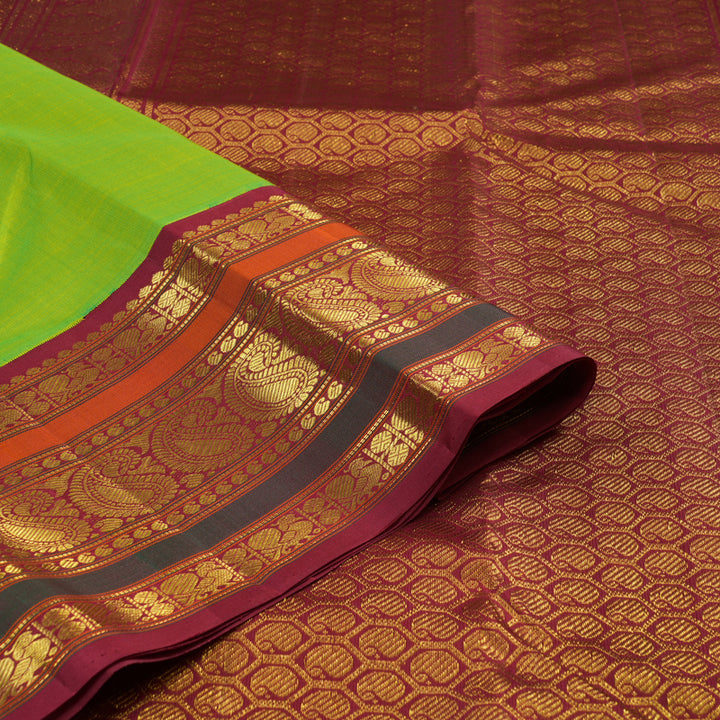 Hayagrivas Handloom Fluorescent green with maroon Kanjivaram silk saree  KBE211D2-2