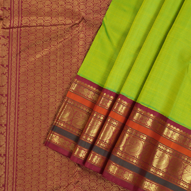 Hayagrivas Handloom Fluorescent green with maroon Kanjivaram silk saree  KBE211D2-2