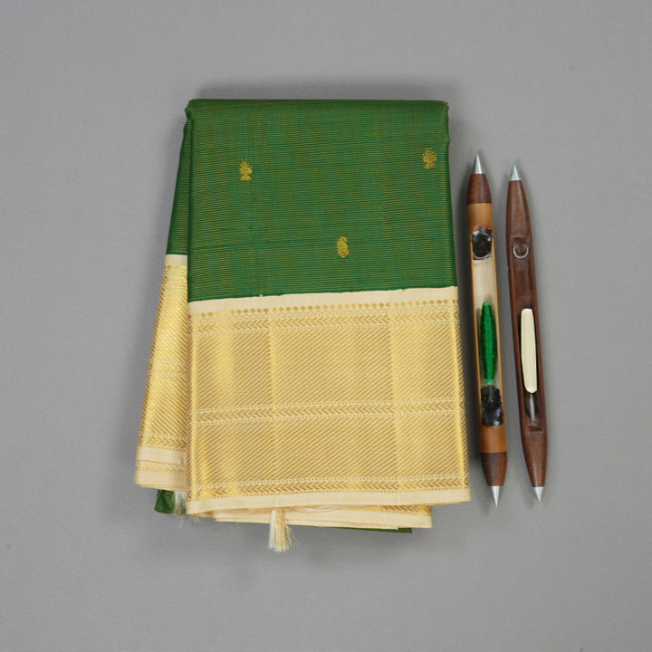 Hayagrivas Handloom Pure Kanjivaram Silk Saree in Jewel-toned Dark Green KBE211D5-1