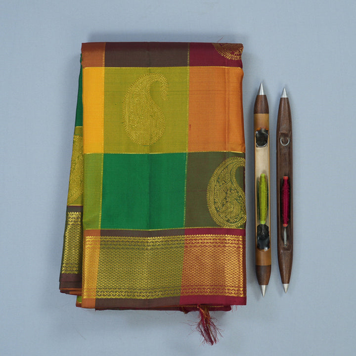 Hayagrivas Handloom Multicolour Checks Kanjivaram Silk Saree with Multicolour Border KBE2123A2-1