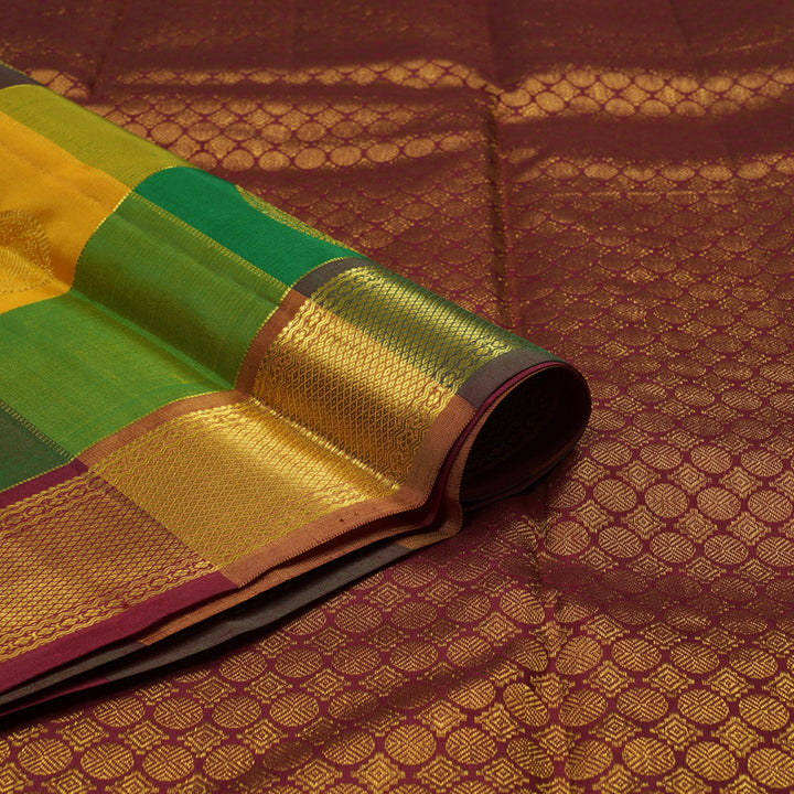 Hayagrivas Handloom Multicolour Checks Kanjivaram Silk Saree with Multicolour Border KBE2123A2-1
