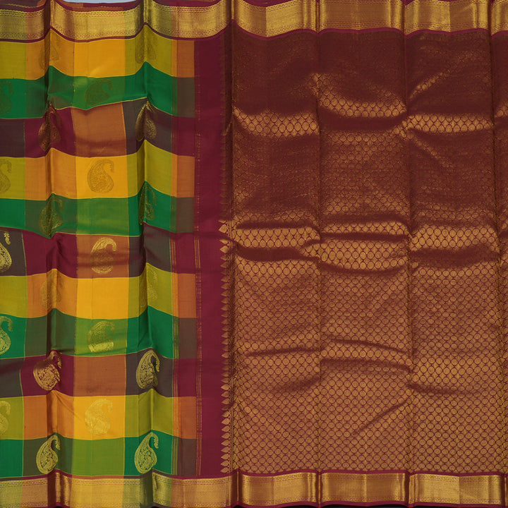 Hayagrivas Handloom Multicolour Checks Kanjivaram Silk Saree with Multicolour Border KBE2123A2-1