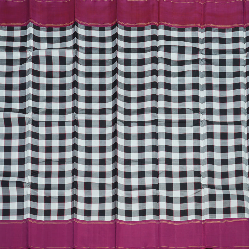 Hayagrivas Handloom Black & White Checks Kanjivaram Silk Saree with Magenta Border KBE2124A1-1