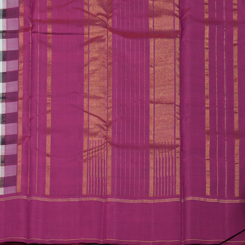 Hayagrivas Handloom Black & White Checks Kanjivaram Silk Saree with Magenta Border KBE2124A1-1