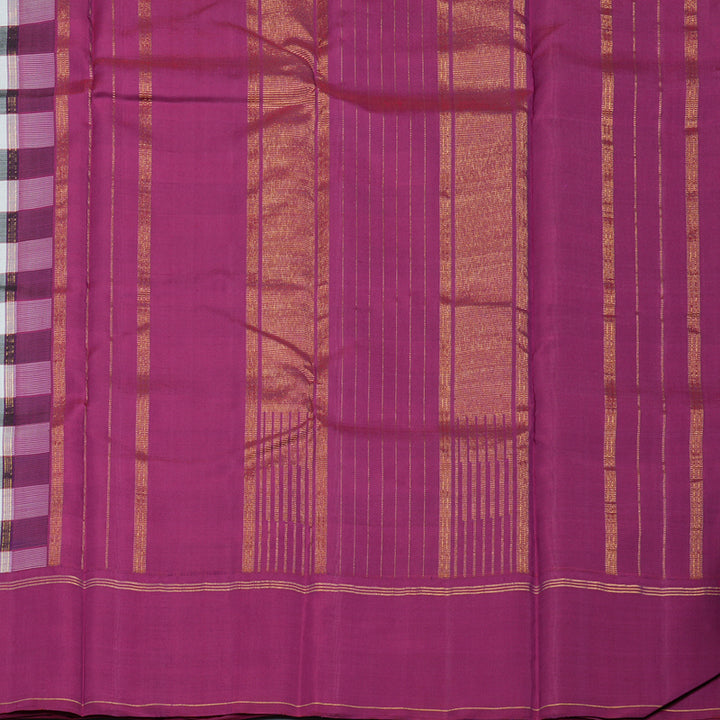 Hayagrivas Handloom Black & White Checks Kanjivaram Silk Saree with Magenta Border KBE2124A1-1