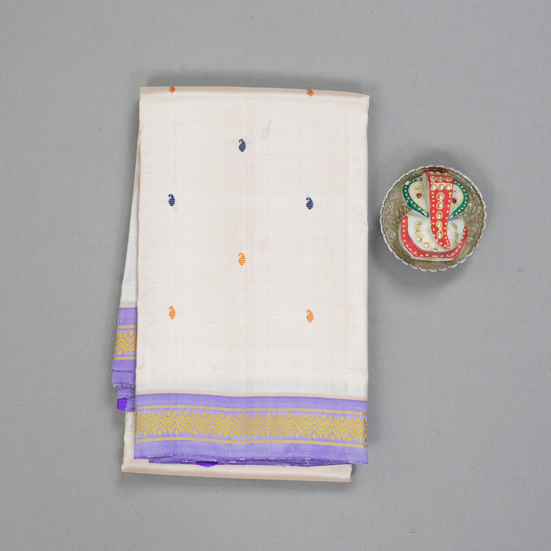 Hayagrivas Handloom Cream Kanjivaram Silk Saree with Lavender Border KBE2125A3-2