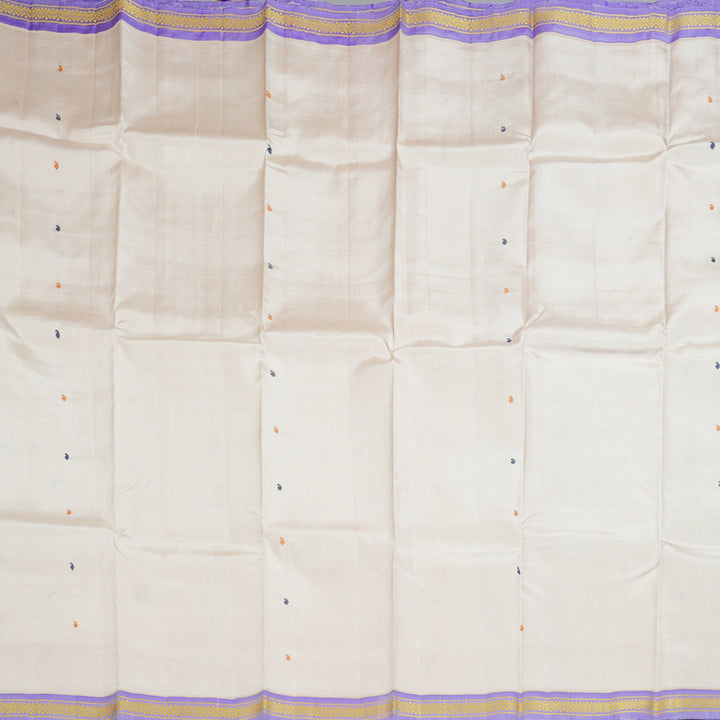 Hayagrivas Handloom Cream Kanjivaram Silk Saree with Lavender Border KBE2125A3-2