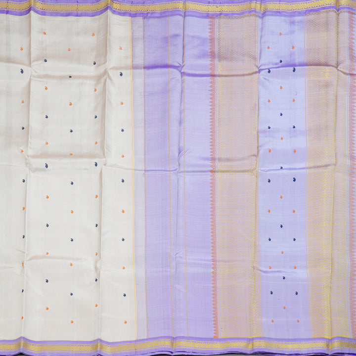Hayagrivas Handloom Cream Kanjivaram Silk Saree with Lavender Border KBE2125A3-2