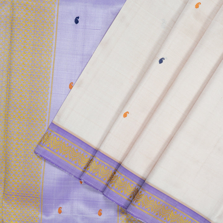 Hayagrivas Handloom Cream Kanjivaram Silk Saree with Lavender Border KBE2125A3-2