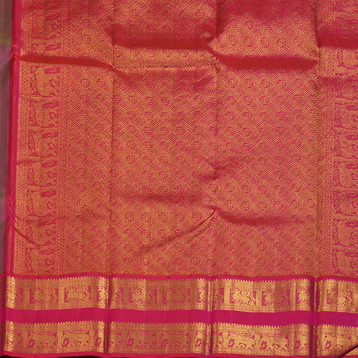 Hayagrivas Handloom Aqua Green Kanjivaram Silk Saree with Pink Border KBE2126A2-1