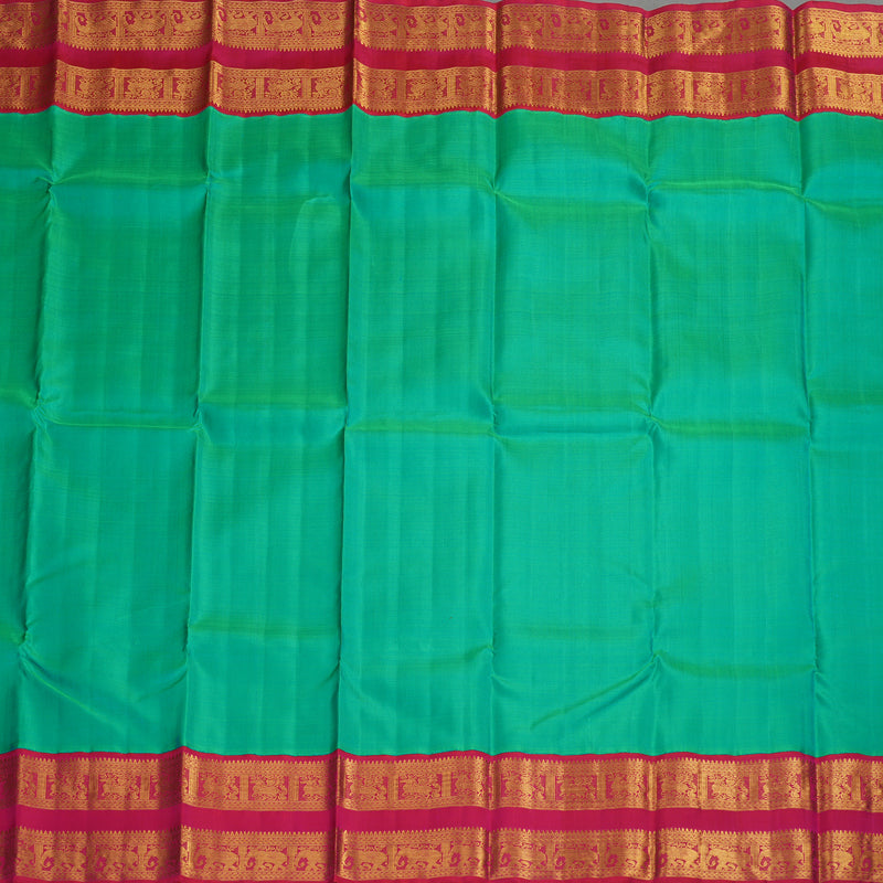 Hayagrivas Handloom Aqua Green Kanjivaram Silk Saree with Pink Border KBE2126A2-1