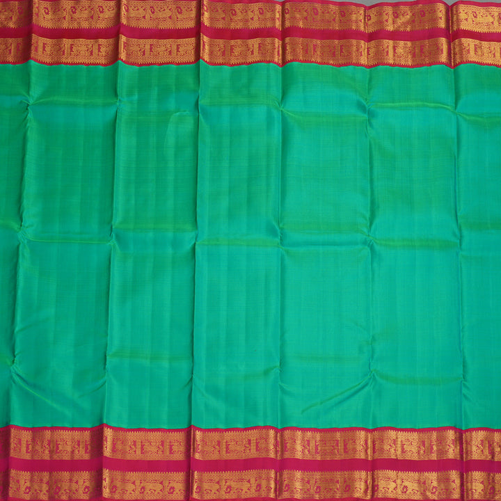 Hayagrivas Handloom Aqua Green Kanjivaram Silk Saree with Pink Border KBE2126A2-1
