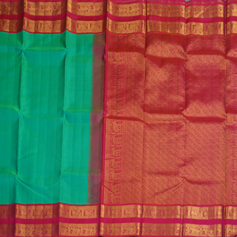 Hayagrivas Handloom Aqua Green Kanjivaram Silk Saree with Pink Border KBE2126A2-1