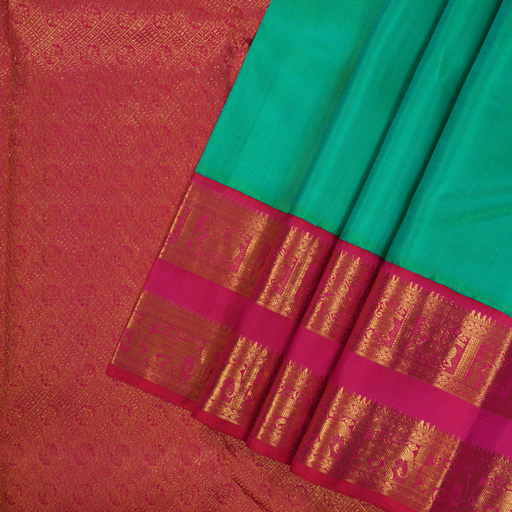 Hayagrivas Handloom Aqua Green Kanjivaram Silk Saree with Pink Border KBE2126A2-1