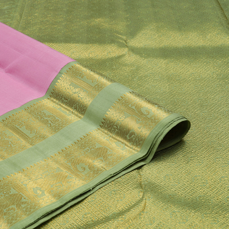 Hayagrivas Handloom Lotus Pink Kanjivaram Silk Saree with Pista Green Border KBE2126A2-4