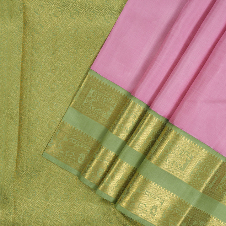 Hayagrivas Handloom Lotus Pink Kanjivaram Silk Saree with Pista Green Border KBE2126A2-4